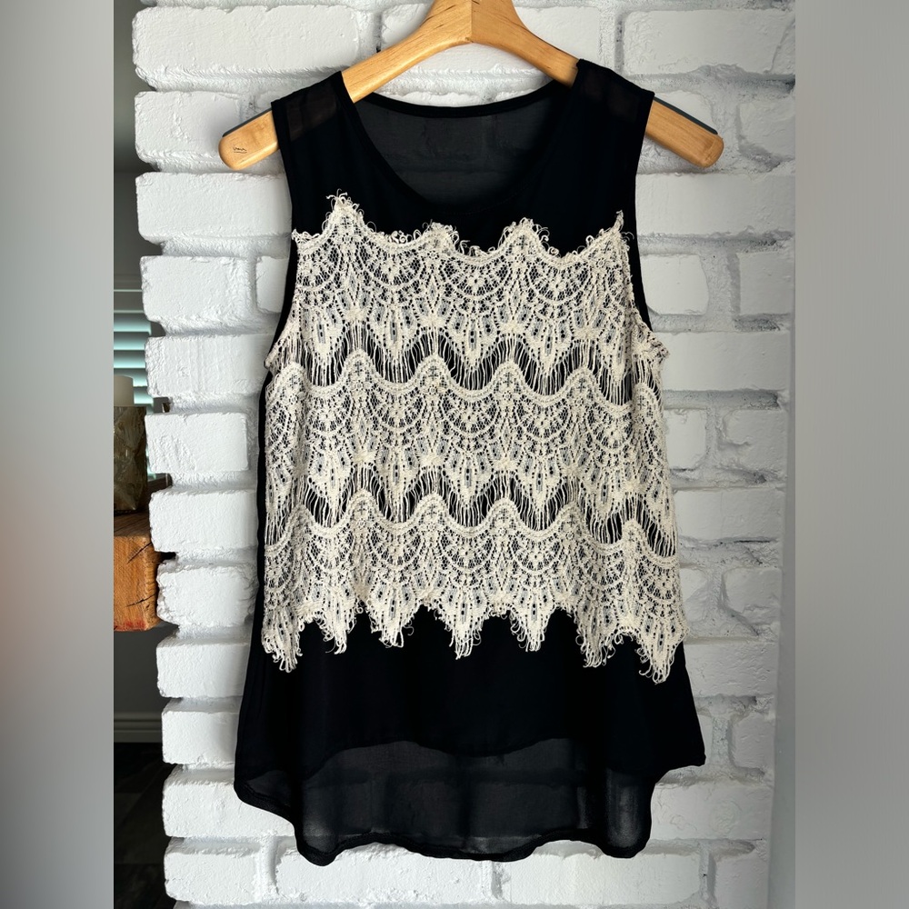 Black tank with boho front lace panel